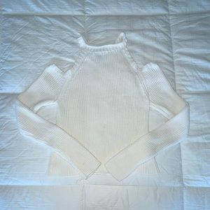 White Sweater With Shoulder Cut Outs